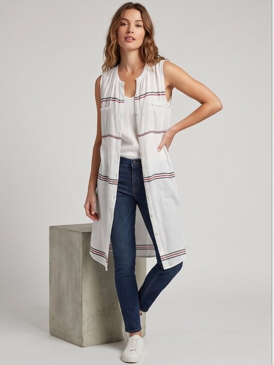 Lucky Brand Tops - Lucky Brand White Striped Sleeveless Longline Vest Duster & Tank Set XS